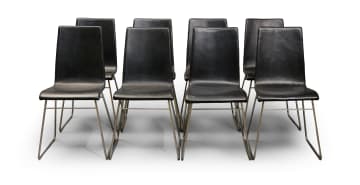 Haldane Martin; Set of eight black leather dining chairs attributed to Haldane Martin, South Africa