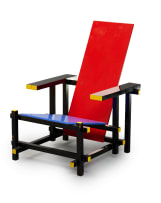 Gerrit Rietveld; Pair of 'Red and Blue' armchairs after a 1918 design by Gerrit Rietveld, Netherlands
