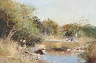 Adriaan Boshoff; River Scene with Figures