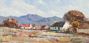 Don (Donald James) Madge; Landscape with Houses, Trees and Mountains in the Distance