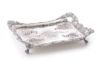 An Edward VII silver asparagus dish and tongs, Tiffany & Co, London, 1910