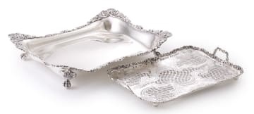 An Edward VII silver asparagus dish and tongs, Tiffany & Co, London, 1910