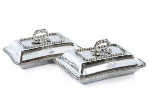 A pair of George IV silver entrée dishes, Paul Storr, London, 1820, and John Houle, London, 1823