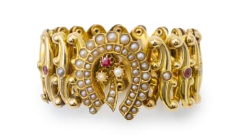 Victorian expandable ruby and pearl bracelet