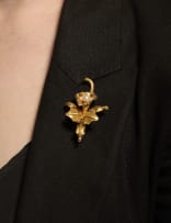 Pearl leaf brooch and earrings