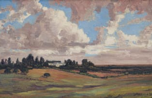 Jacob Hendrik Pierneef; Ou Plaas Huis met Naderende Donder Wolke Wes TVL (Old Farm House with Approaching Thunder Clouds West Transvaal)