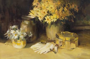 Ruth Squibb; Still Life with Gloves and Daisies