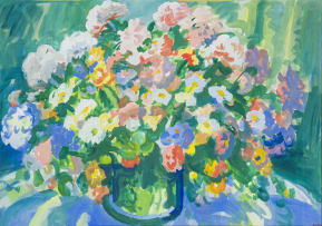 Gerhard Batha; Flowers in a Green Vase