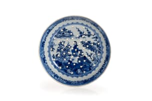 A Chinese blue and white pierced dish, Qianlong period, 1735-1796