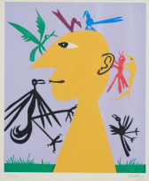Walter Battiss; Yellow Head with Birds (Yellow)