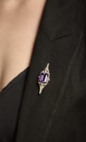 Amethyst and diamond earrings and brooch