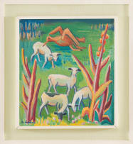 Maggie Laubser; A Bird and Lambs in an Extensive Landscape