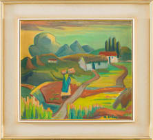 Maggie Laubser; Landscape with Houses and a Figure