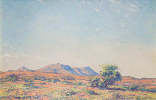 Jacob Hendrik Pierneef; Mountain Landscape with a Tree in the Foreground