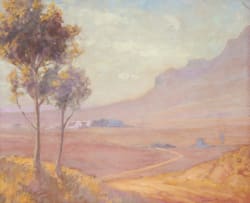 Edward Roworth; Landscape with Cape Dutch houses in the Distance