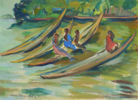 Irma Stern; Canoes on the Congo River