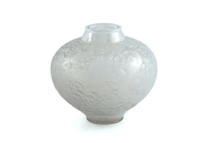 René Lalique; René Lalique 'Aras' opalescent, frosted and blue-patinated glass vase, No. 919, designed 1924