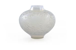 René Lalique; René Lalique 'Aras' opalescent, frosted and blue-patinated glass vase, No. 919, designed 1924