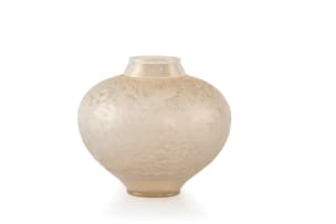 René Lalique; René Lalique 'Aras' opalescent, frosted and blue-patinated glass vase, No. 919, designed 1924