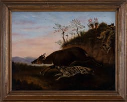 Circle of Thomas Baines; Wild Dogs Chasing a Bush Buck