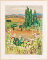 Edith King; Landscape with Cosmos (View from Bonnefoi Home)