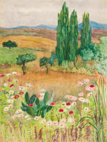 Edith King; Landscape with Cosmos (View from Bonnefoi Home)