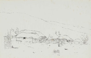 Pieter Wenning; Hilly Landscape with Huts and Figrues