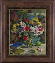 Gregoire Boonzaier; Still Life with Flowers and a Book
