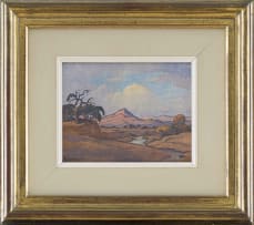 Jacob Hendrik Pierneef; Mountainous Landscape with a River and Trees (recto); Landscape with Huts (verso)
