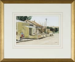 Denby Meyer; Untitled (Karoo Street Scene with Figures)