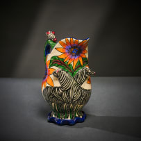 Ardmore Ceramic Studio; Zebra milk jug with orange flowers