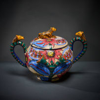 Ardmore Ceramic Studio; Leopard sugar bowl with handles