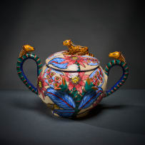 Ardmore Ceramic Studio; Leopard sugar bowl with handles