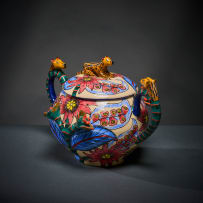 Ardmore Ceramic Studio; Leopard sugar bowl with handles
