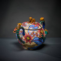 Ardmore Ceramic Studio; Leopard sugar bowl with handles