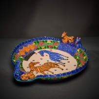 Ardmore Ceramic Studio; Orange and blue zebra platter