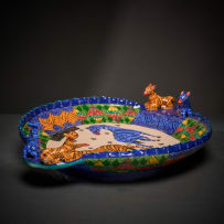 Ardmore Ceramic Studio; Orange and blue zebra platter