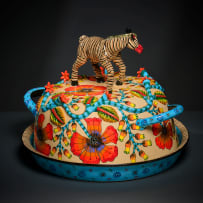 Ardmore Ceramic Studio; Zebra cloche and dish