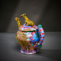 Ardmore Ceramic Studio; Zebra teapot with blue flowers