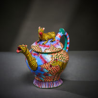 Ardmore Ceramic Studio; Zebra teapot with blue flowers