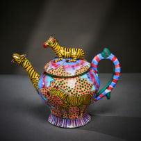 Ardmore Ceramic Studio; Zebra teapot with blue flowers