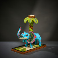 Ardmore Ceramic Studio; Blue elephant candle holder