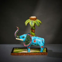 Ardmore Ceramic Studio; Blue elephant candle holder