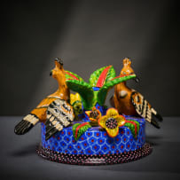 Ardmore Ceramic Studio; Pair of hoopoe candle holders