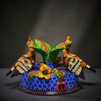 Ardmore Ceramic Studio; Pair of hoopoe candle holders