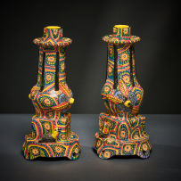 Ardmore Ceramic Studio; Pair of yellow bird candlesticks