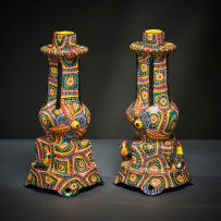 Ardmore Ceramic Studio; Pair of yellow bird candlesticks