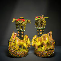 Ardmore Ceramic Studio; Pair of animal candlesticks