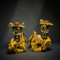 Ardmore Ceramic Studio; Pair of animal candlesticks