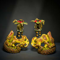 Ardmore Ceramic Studio; Pair of animal candlesticks